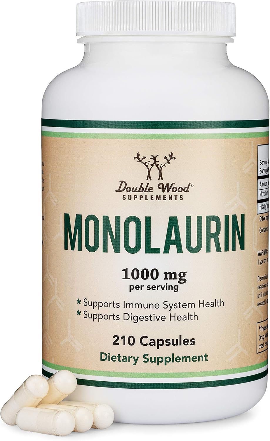 Monolaurin Immune Support Supplement 1,000mg per Serving, 210 Capsules (Vegan Safe, Non-GMO, Gluten Free) Immune Booster for Adults, Immune System Defense by Double Wood