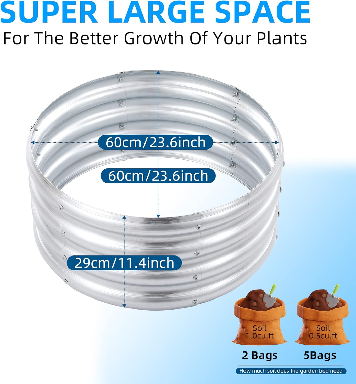 Round Galvanized Raised Garden Bed kit,White Outdoor Garden Raised Planter Box with 2 Magnetic Solar-Powered Lights, Large Metal Raised Garden Beds for Vegetable 2 * 2 * 1ft (1pack)