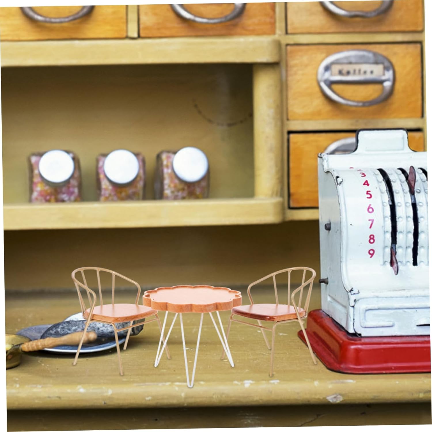 Vaguelly 1 Set Dollhouse Table and Chairs Miniature Dining Table Miniature Table and Chairs Miniature Patio Bistro Furniture Mini Dining Table Picnic Chair Coffee Metal Furniture Set