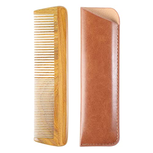 Onedor Handmade 100% Natural Green Sandalwood Wooden Comb for Men Hair, Beard, and Mustache Styling Pocket Comb With Leather Case (Short)