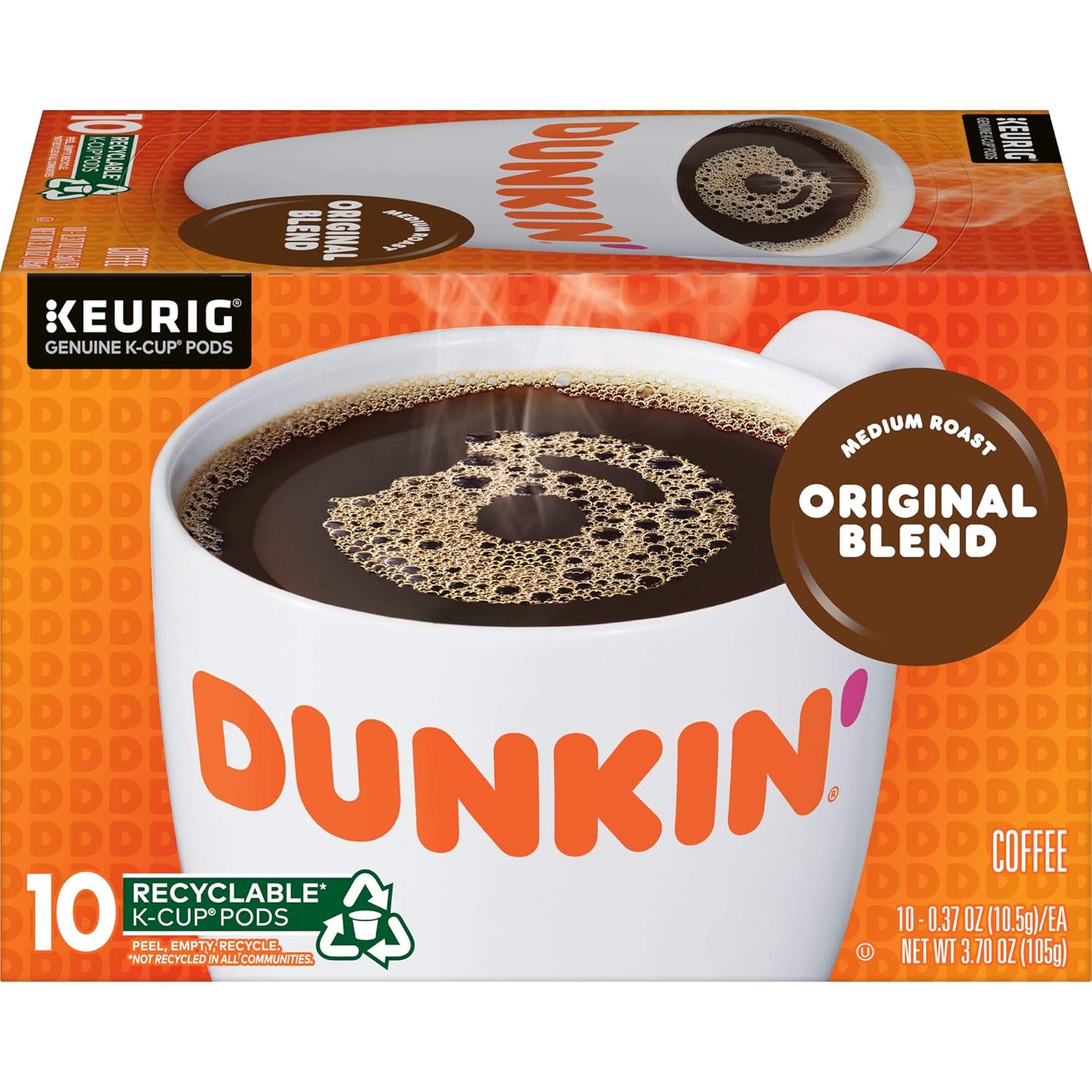 Dunkin' Original Blend Medium Roast Coffee, 10 Keurig K-Cup Pods
