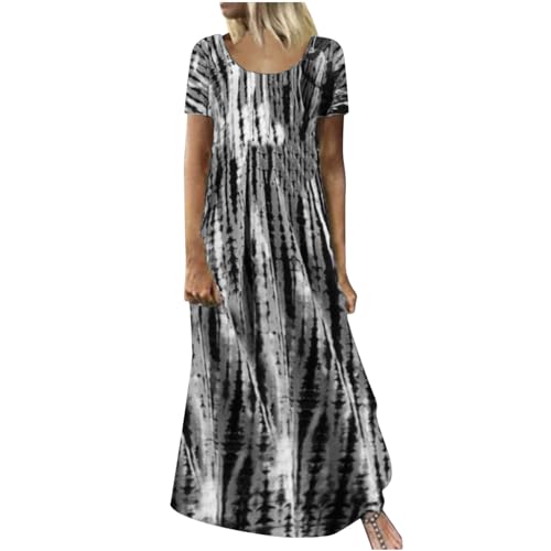 Plus Size Summer Dresses Casual Short Sleeve Loose Fit Maxi Dresses Crew Neck Bohemian Long Dress Swing Beach Dress