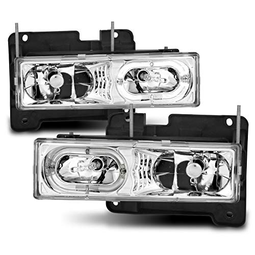 AmeriLite for Chevy GMC C/K 1500 2500 3500 Tahoe Suburban LED Tube Chrome Replacement Headlights Pair- Passenger and Driver Side