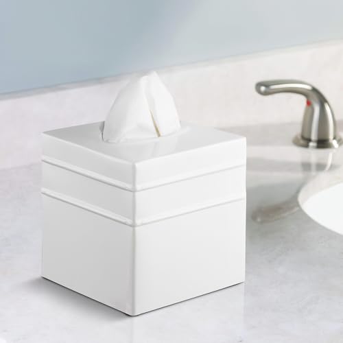 Monarch Abode 40327 Handcrafted Tissue Box Square Cover Holder and Dispenser, 2-Tone, Metal Accessories for Home and Office Bathroom Decor Vanity, Decorative Tissue Box, White-Nickel Finish