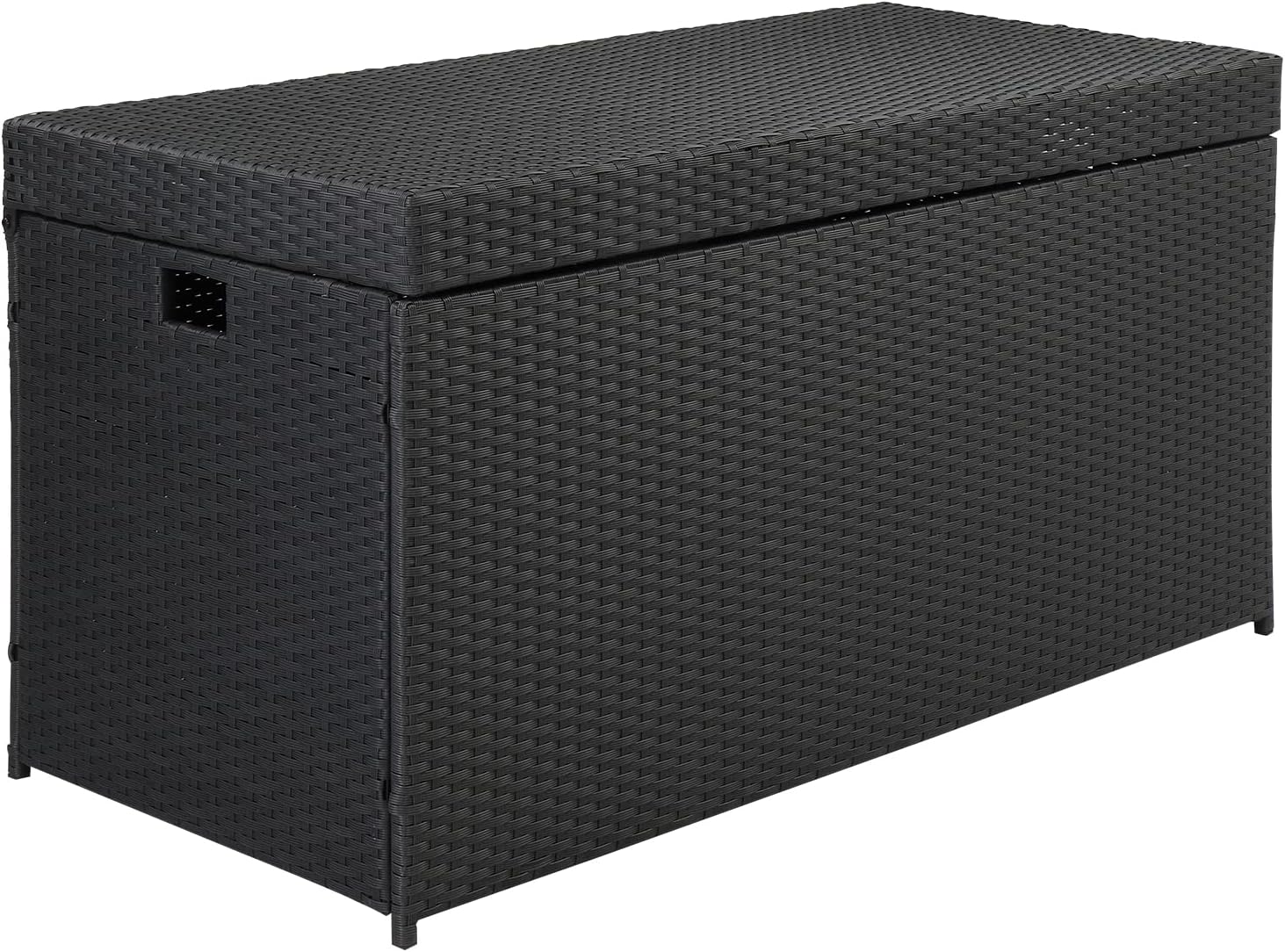 132 Gallon Large Deck Box - PE Rattan Indoor Outdoor Storage Box - Wicker Storage Basket with Lid - Deck Bin with Handle - Weather Resistant Storage Container for Toys, Blanket, Yard Tools - Black