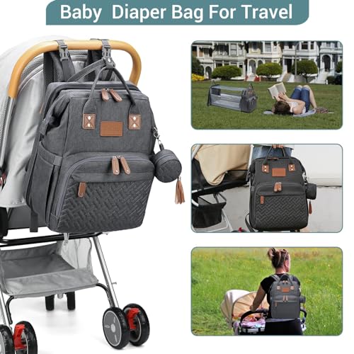 JOLLITO Diaper Bag Backpack with Changing Station Large Capacity Multifunction Baby Bags for Boy Girl Travel For Moms Dads Baby Registry Search Essentials Shower Gifτs Gray