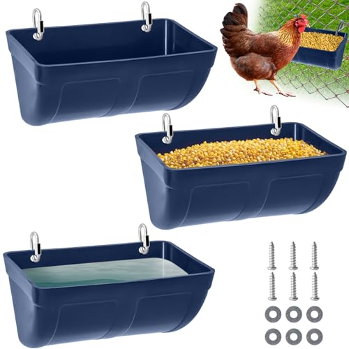 Chicken Feeder Trough – No Waste Hanging Poultry Fence Waterer Accessories - Feed & Water Feeding Container Bucket for Coop Hens Goat Duck Goose Deer Sheep Piglets Livestock Supplies (3PCS)