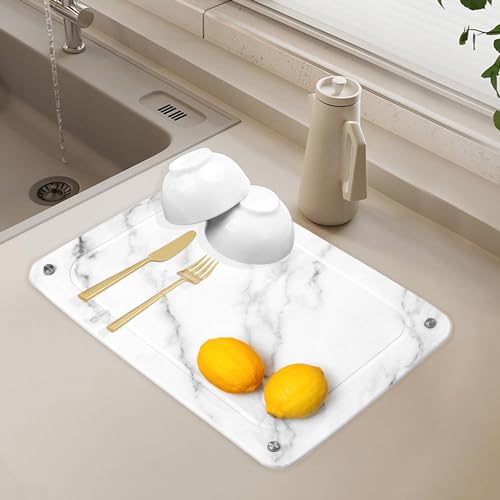 Stone Dish Drying Mat for Kitchen Counter, Dish Drying Stone Mat Super Absorbent Natural Diatomaceous Earth Stone Mat Heat Resistant Non-slip Tableware Mat(16