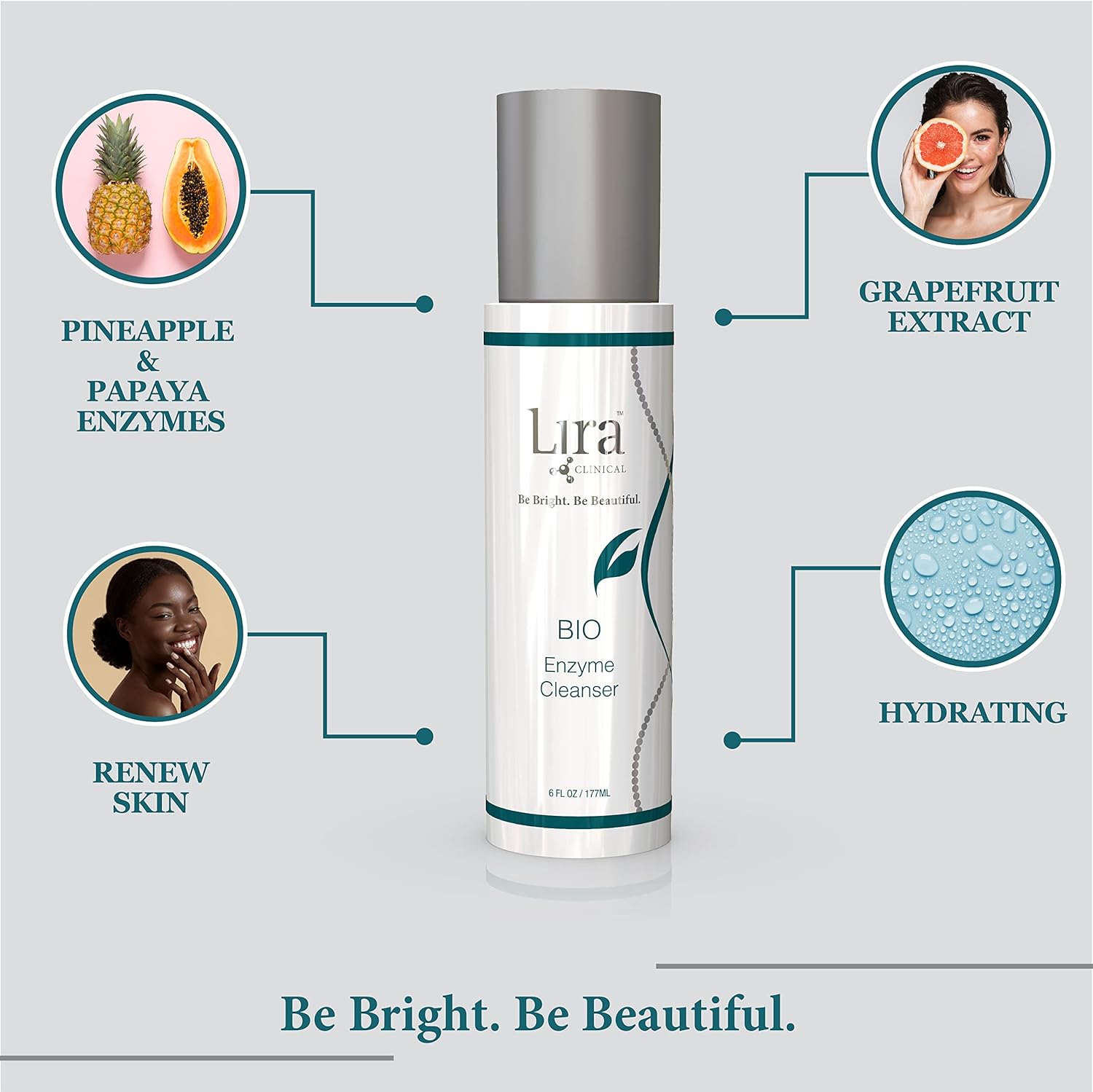 Lira Clinical Bio Enzyme Face Cleanser - 6 oz - Brightening and Anti Aging Face Wash with Plant Stem Cells