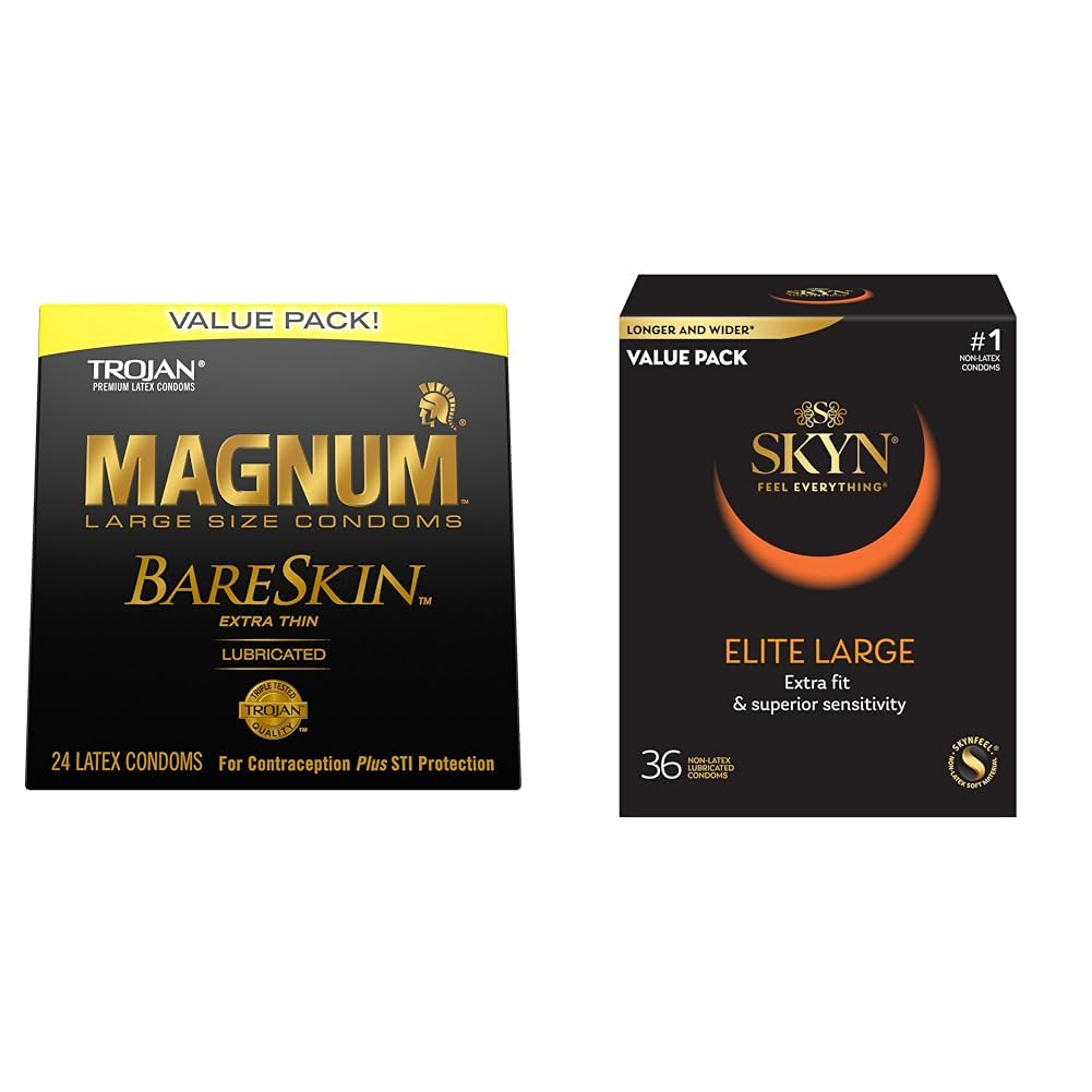 TROJAN Magnum BareSkin Premium Large 24 Count and SKYN Elite Large Non-Latex 36 Count Condoms