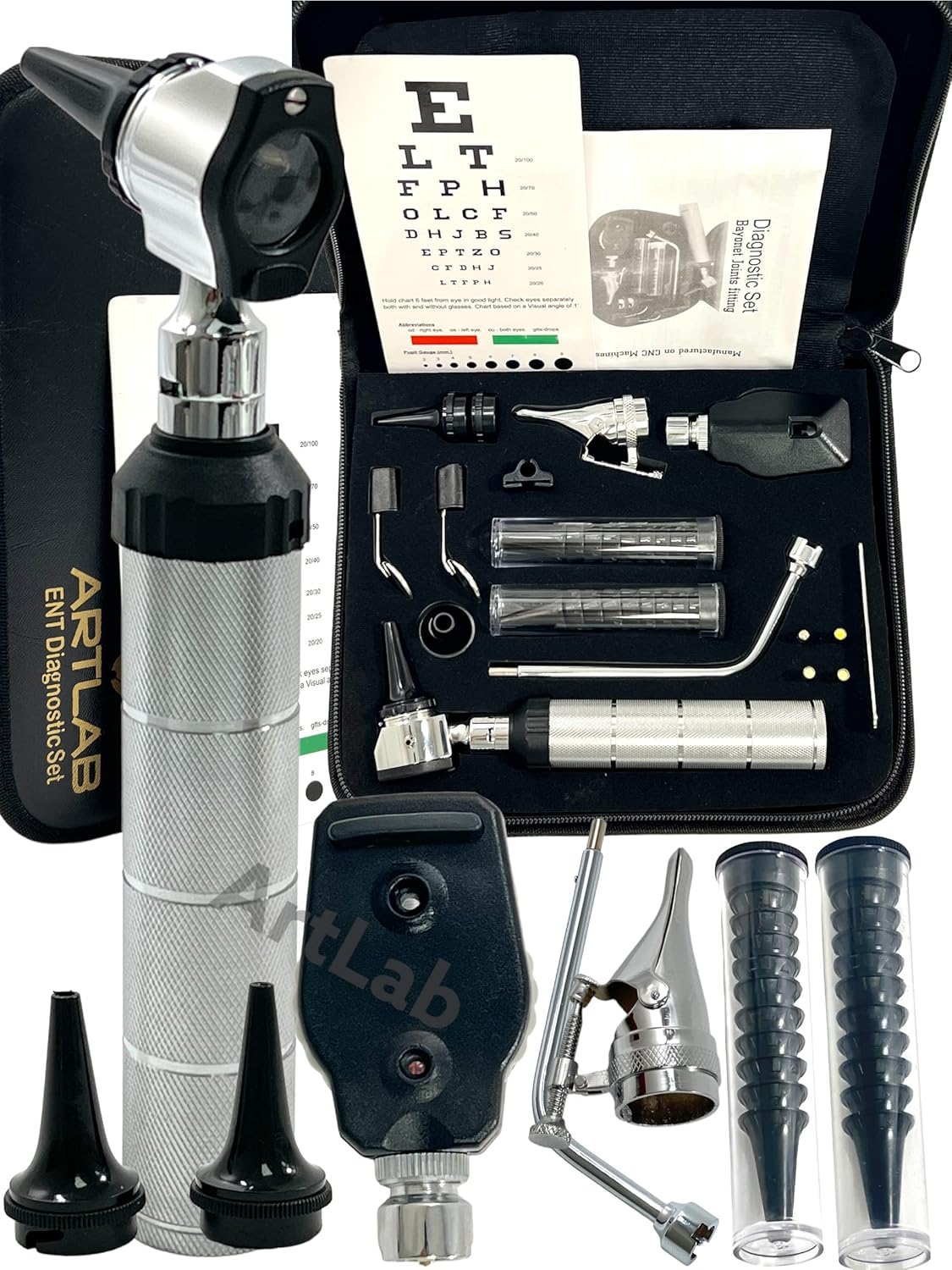 Artlab-Otoscope, Eye scope & Illuminator Diagnostic Set -Otoscope examination set -Nursing Students Otoscope set with Carrying Leather case Replacement Tips