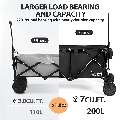 Collapsible Wagon Cart,Foldable Heavy-duty Wagon Cart with Universal Wheels and Adjustable Handle,220lbs Capacity Folding Garden Utility Wagon with 2 Drinking Holders for Outdoor Shopping