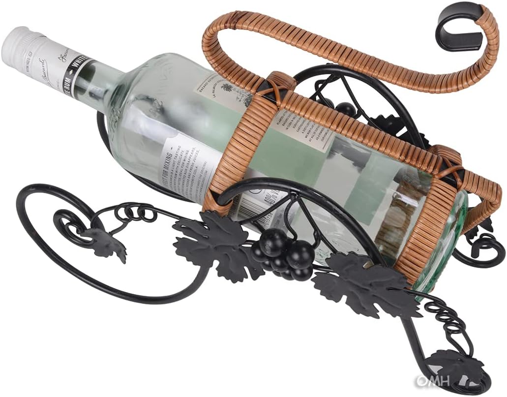 Old Modern Handicrafts On The Vine Embellished Metal Carriage Wine Holder, Black