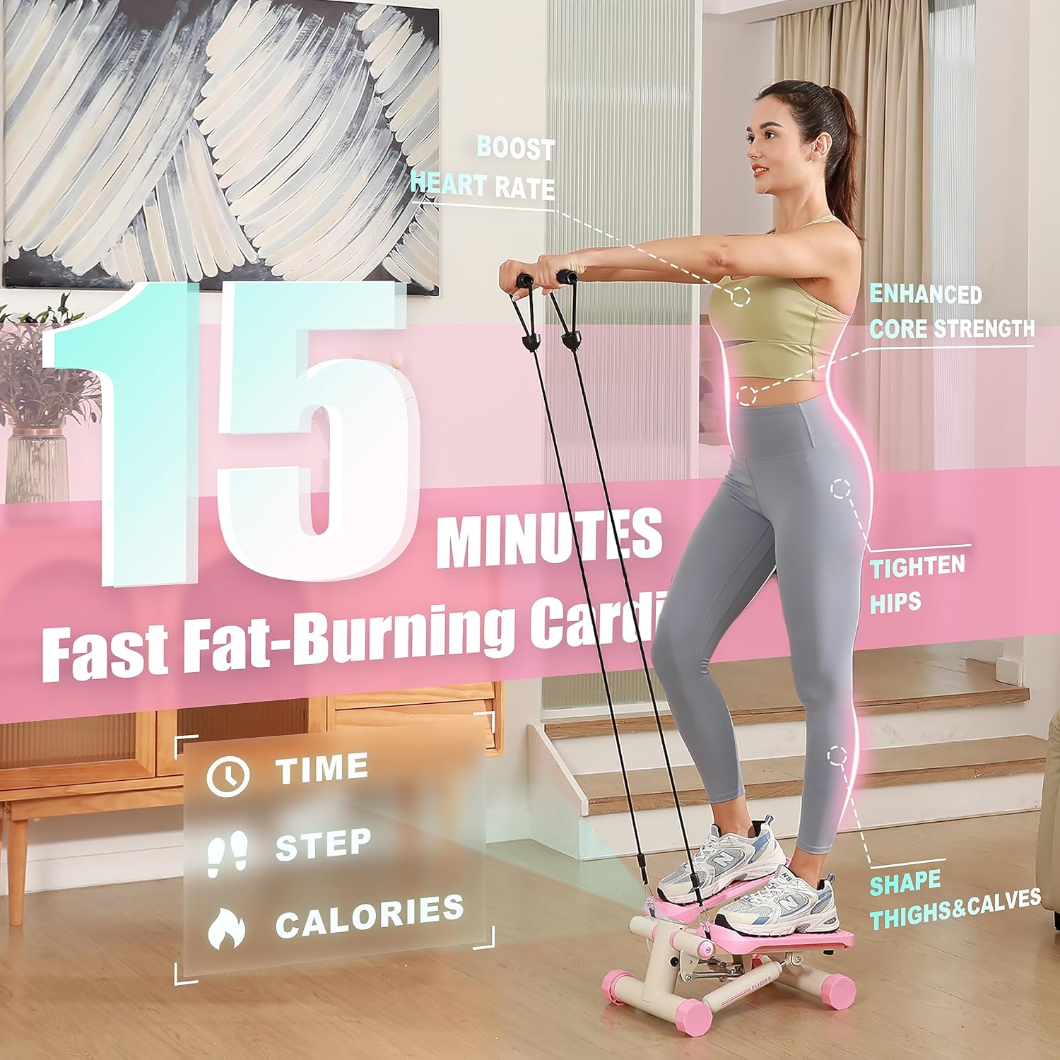 FLYBIRD Stepper for Exercise, Stair Stepper with Resistance Bands, Portable Mini Stepper with 330LB Loading Capacity, Adjustable Stride Height for Low-Impact Cardio Suitable for Full Body Workout