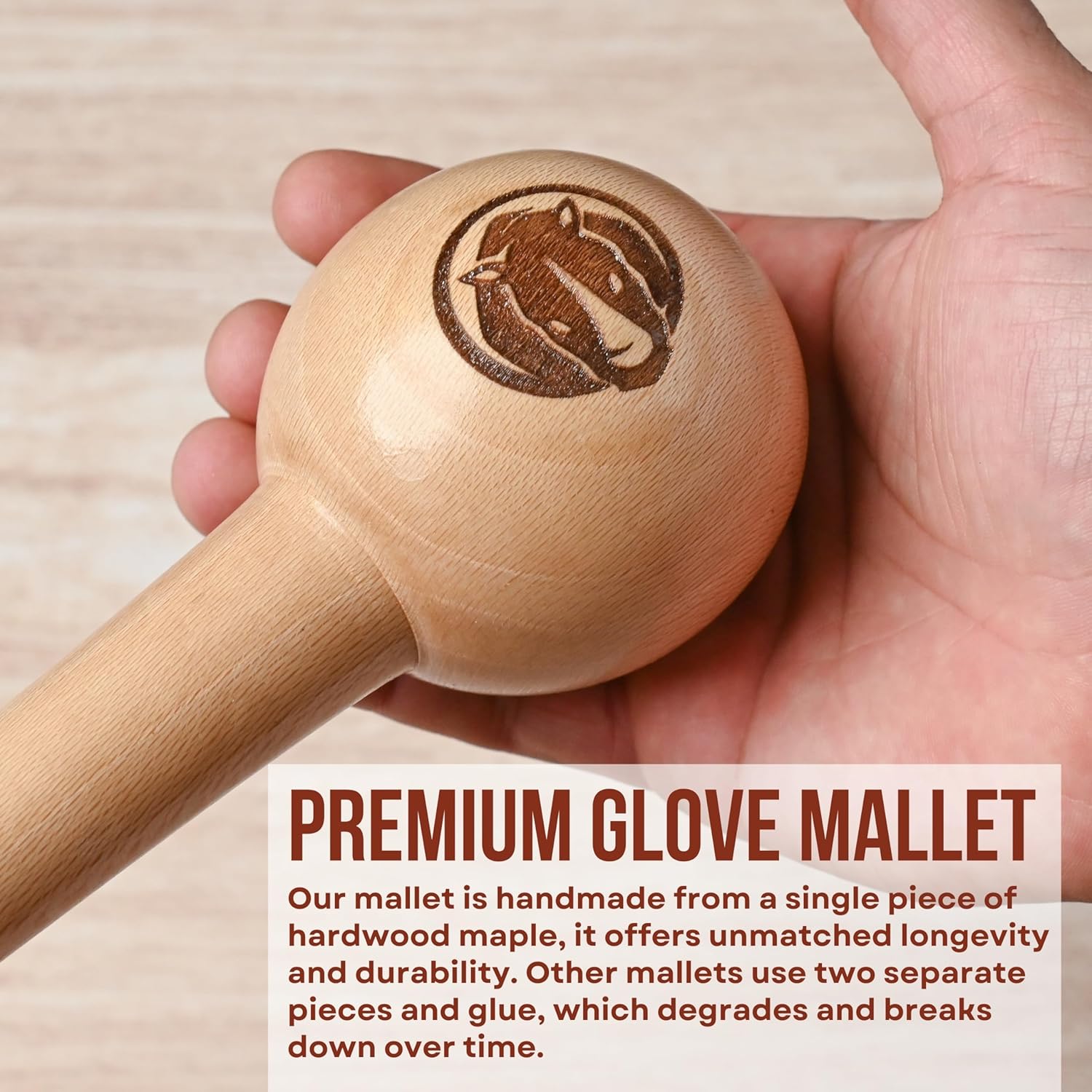 Baseball Glove Break in Kit - Includes Baseball Glove Mallet and Glove Wrap - Speeds Up Breakin Time - Creates The Perfect Pocket - Solid One-Piece (No Glue) Maple Hardwood Construction
