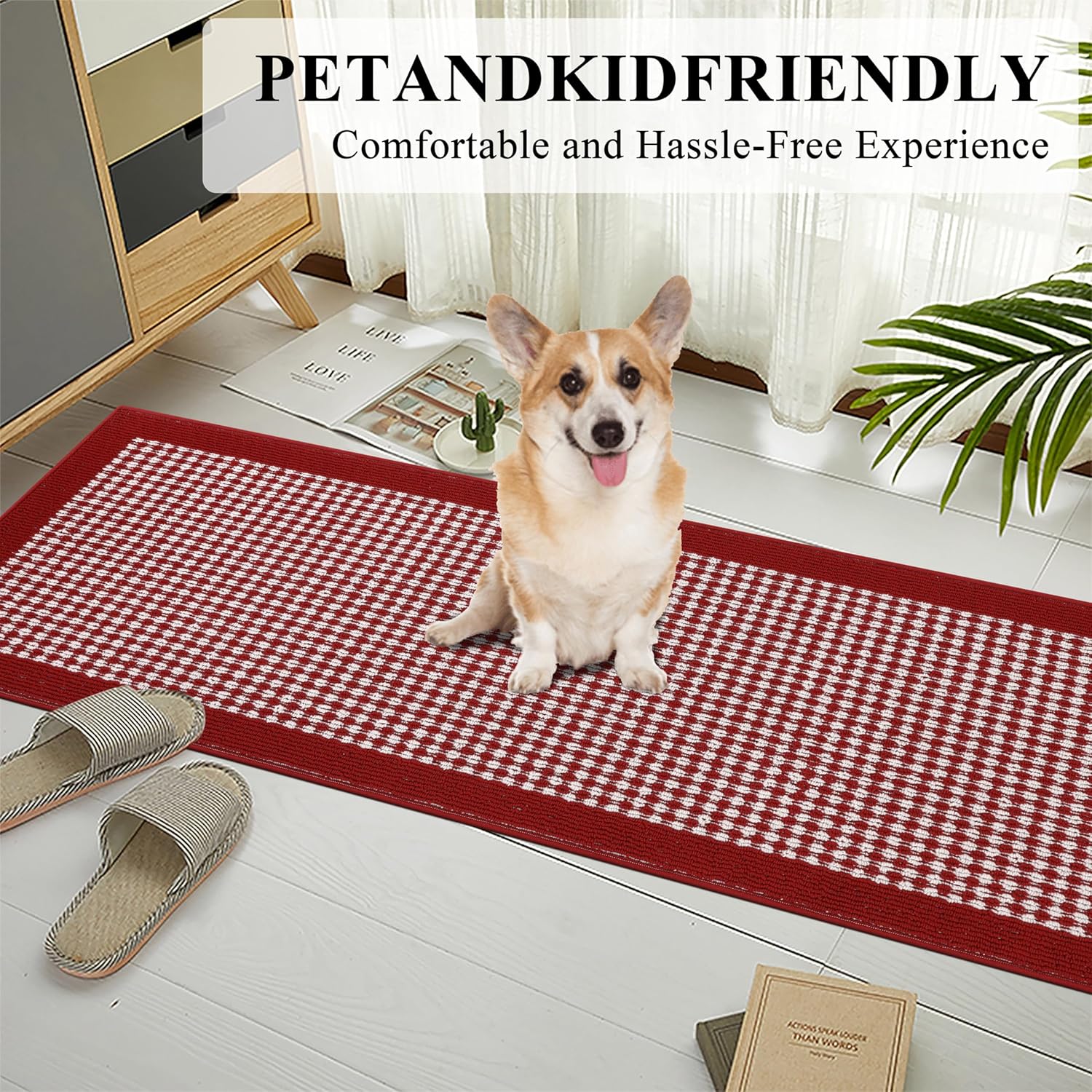 Ileading Hallway Runner Rug 2'x10' Heavy-Duty Durable Entryway Floor Mat with Non Slip Rubber Backing for Busy Traffic Extended Indoor Doormat Machine Washable Red Kitchen Throw Rug for Corridor