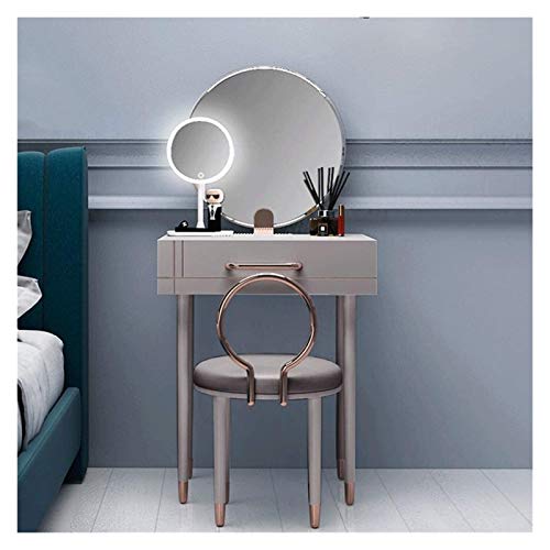 Luxury Dressing Vanity Table w/Stool for Bedroom, Modern Dressing Table Bedroom Small Size Modern Minimalist Net Red Style Mini Princess Dressing Table(White (600mm))