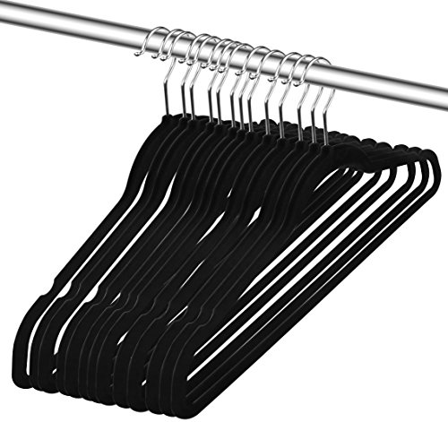 Premium Velvet Hangers (50 Pack, Black) Non-Slip Clothes Hangers - Strong and Durable Suit Hangers - Space Saving Coat Hangers, 360 Degree Rotatable Hook Pant Hangers.