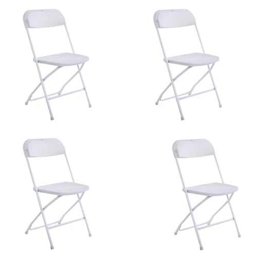 Folding Chair, 10 Pcs White Plastic Portable Foldable Chairs, Stackable Folding Chairs with Steel Frame 350LBS Weight Limit for Home, Office, Wedding, Dining, Party, Indoor Outdoor Events