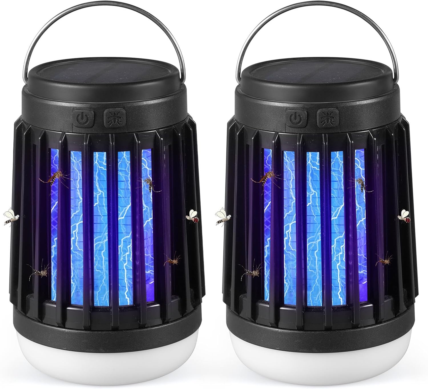 Solar Bug Zapper Outdoor Waterproof Mosquito Zapper for Patio Home Camping, 3 in 1 Cordless Mosquito Light Killer Portable Small Bug Zapper - Camping Light, Mosquito Killer, Flashlight - Black, 2 PCS
