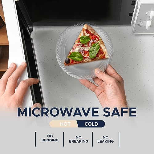 Clear Disposable Plastic Plates [Set of 120 | 9-inch Plates] Elegant Party Dinner Plates-Microwave Safe Plastic Dish Set- Sturdy Rimmed Plates For Weddings, Parties, Kitchen Use
