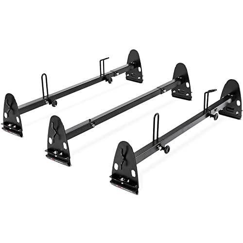 AA-Racks Model X27 Rain-Gutter Van Roof Rack Square 2 Bar Set Steel Rack with Ladder Stoppers (Black)