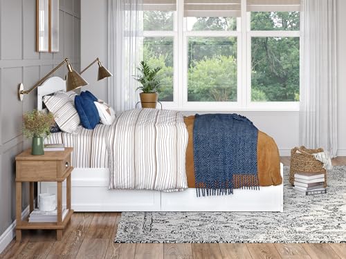 AFI Warren Twin XL Size Platform Bed with Footboard, Storage, & Charging Station in White