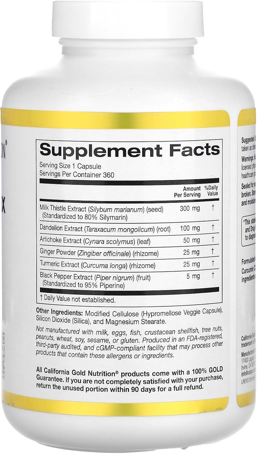 Silymarin Liver Health Complex, Milk Thistle Extract with Curcumin, Artichoke, Dandelion, Ginger, Black Pepper, Synergistic Liver Detox & Cleanse Support, 360 Veggie Capsules by California Gold