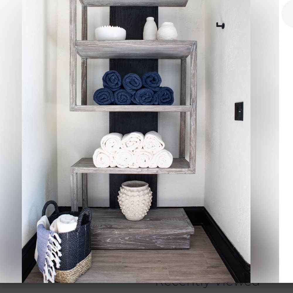 MY SWANKY HOME Dramatic Staggered Shelf Modern Etagere Open Black Gray Wood S Shape Book Shelf