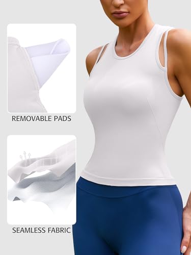 ATTRACO Womens Workout Top Ribbed Yoga Tops Double Strap Workout Running Tank Crop Tops