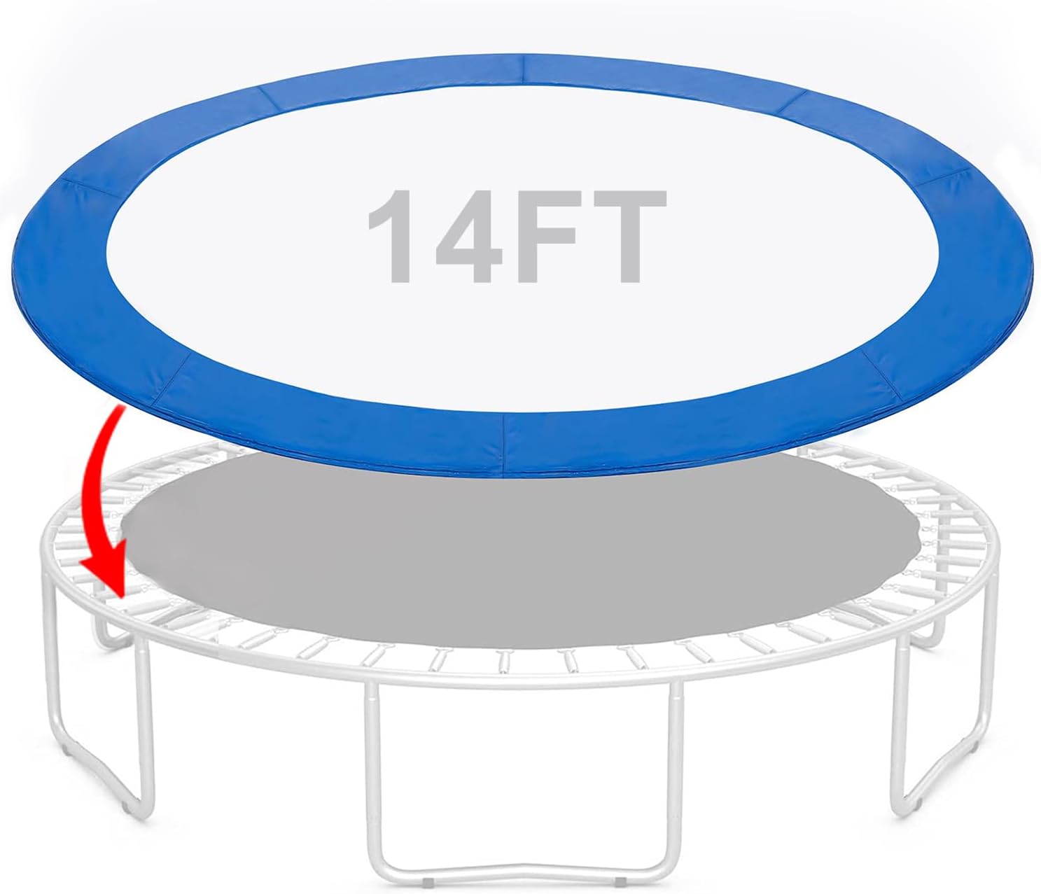 14ft Trampoline Pad - Replacement Spring Cover, Waterproof & UV-Resistant Edge Protection Safety Pad for Round Trampoline Frame Accessories, No Holes for Pole