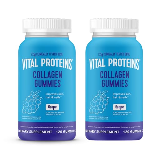 Vital Proteins Collagen Gummies, 2.5g of Clinically-Tested Collagen for Hair, Skin, Nails & Wrinkles, 120 ct Bottle, Pack of 2, Grape Flavor