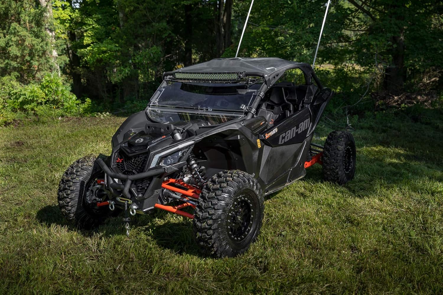 SuperATV Winch Ready Front Bumper For Can-Am Maverick X3 (See Fitment) - Mount Any SuperATV Black Ops WInches - Includes 2 Tow Clevises And ARMW Armor For Protection - Full Front End Protection