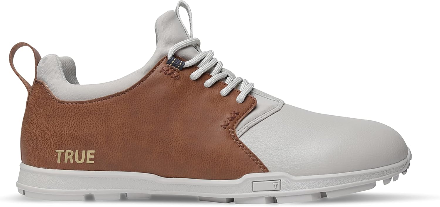 TRUE linkswear Original 1.2 Men's Golf Shoes, for Superior Comfort and Breathability, Soft White/Brown - Size 9