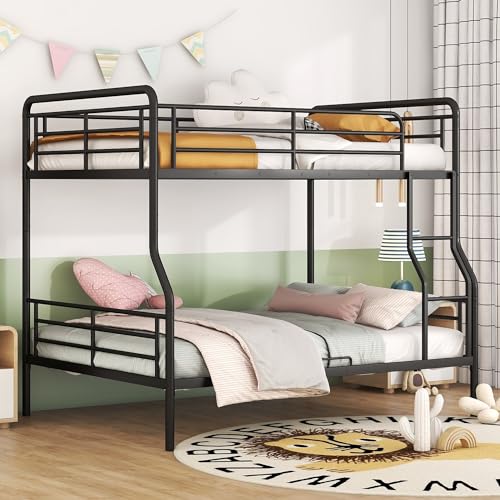 Twin Over Twin Size Metal Bunk Bed with 2 Ladders and Full-Length Guardrail, Storage Space, No Box Spring Needed, Noise Free, for Bedroom Guest Room Dorm,Black