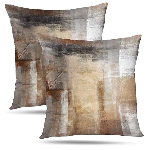 Brown Throw Pillows and Grey Throw Pillows Decorative Pillow Covers for Couch Two Sides Printed, Fashion Style Zippered Cushion 12 X 20 Pillow Cover Set of 2,Brown and Grey