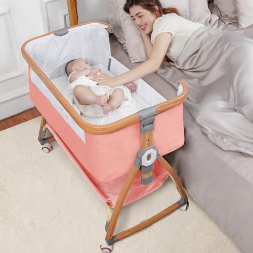 Baby Bassinet, Bedside Bassinet for Baby, 6 Height Adjustable Baby Bed, 3 in 1 Bassinet Bedside Sleeper with Wheels, Mosquito Net, Portable Bedside Crib for Infant/Baby/Newborn (Light Grey)