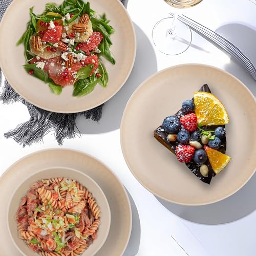 Elite Wheatstraw Dinnerware set, Unbreakable & Reusable Dinner Plates and Bowls set (12 pieces), Lightweight Microwave safe dishes & cereal bowls, Kids Plates and Bowls Sets, Camping plates (Beige)