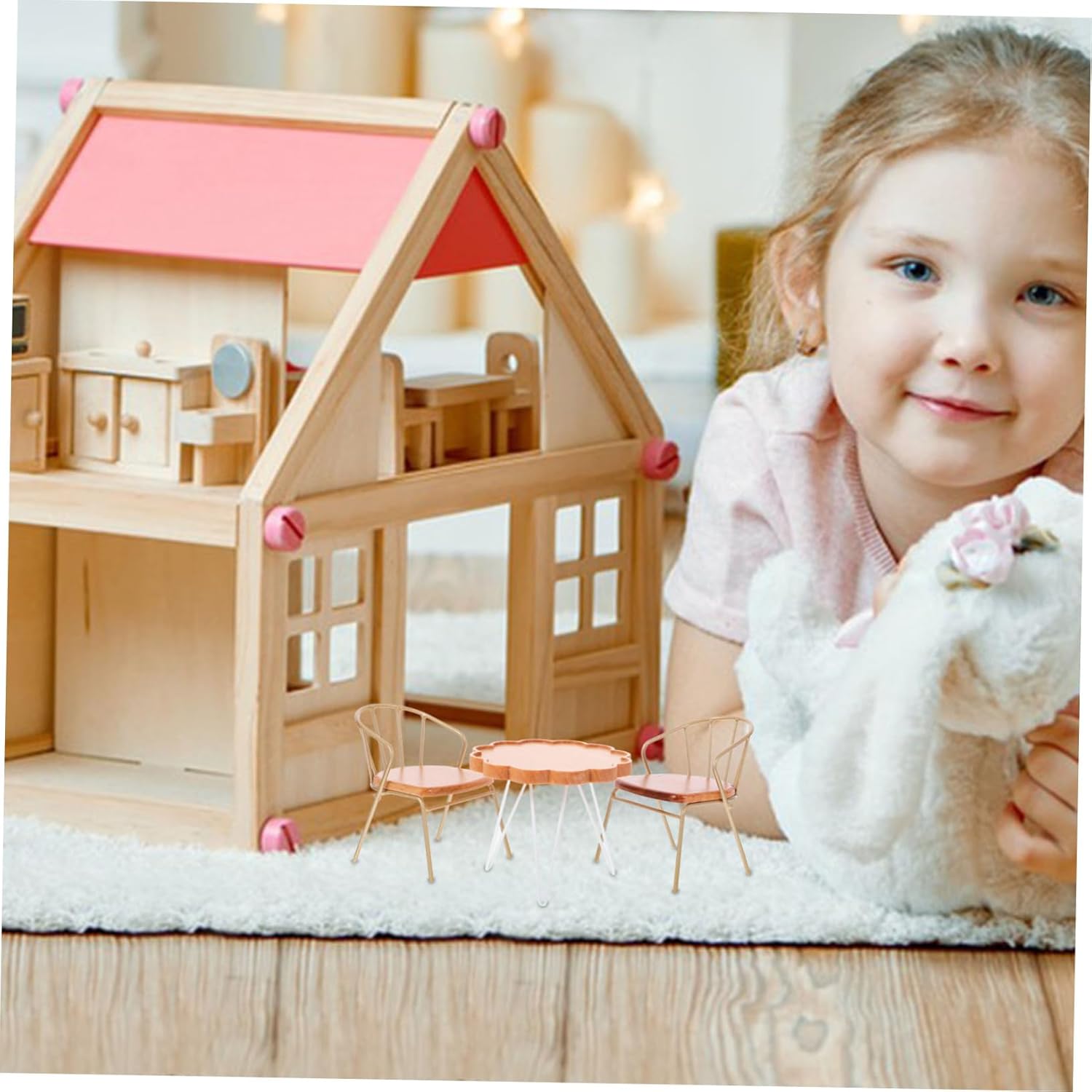 Vaguelly 1 Set Dollhouse Table and Chairs Miniature Dining Table Miniature Table and Chairs Miniature Patio Bistro Furniture Mini Dining Table Picnic Chair Coffee Metal Furniture Set