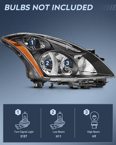 Nilight Headlight Assembly Compatible with 2010 2011 2012 Nissan Altima 4 Door Sedan Replacement Headlamp Chrome Housing Amber Reflector Driver and Passenger Side, 2 Years Warranty