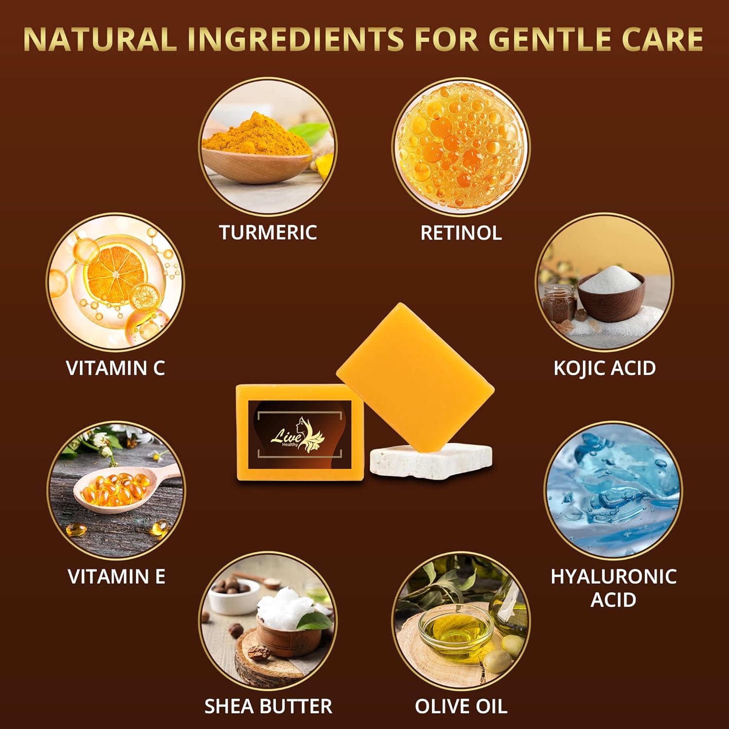 Live Healthy Turmeric & Kojic Acid Soap Bar - Skin Brightening for a Radiant Complexion - Natural Soap for Acne Scars & Hyperpigmentation - Turmeric Soap for Dark Spots - Citrus Scent - Pack of 2