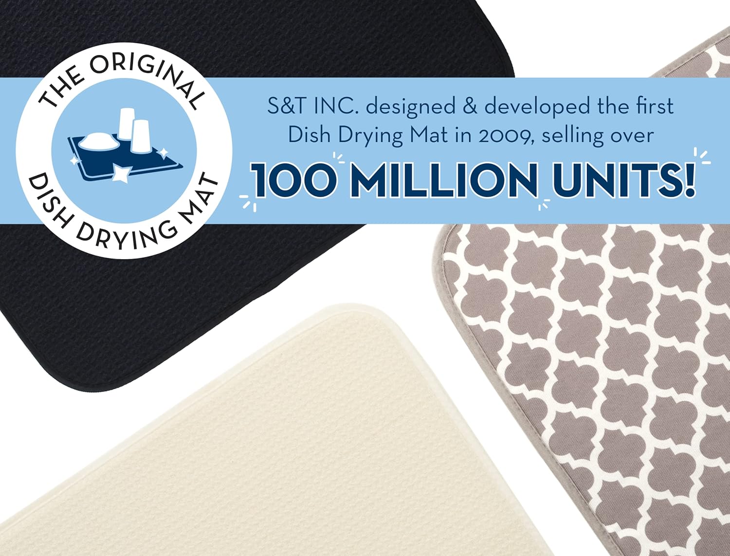 S&T INC. Dish Drying Mat for Kitchen, Absorbent, Reversible Microfiber Dish Mat, 16 Inch x 18 Inch, Marble