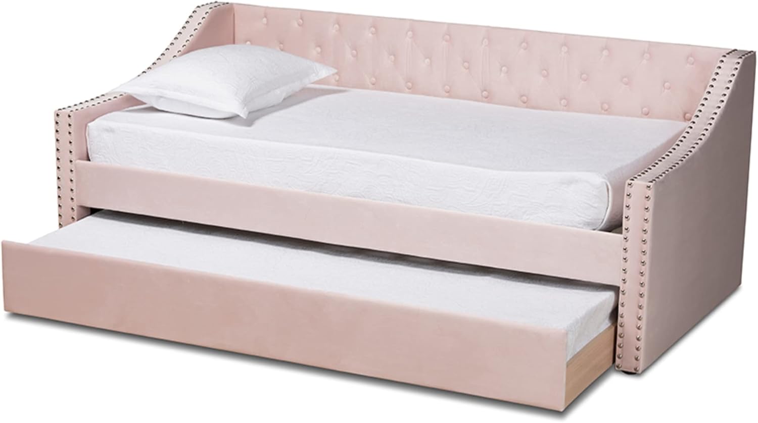 Baxton Studio Raphael Modern and Contemporary Pink Velvet Fabric Upholstered Twin Size Daybed with Trundle