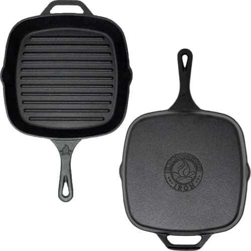Backcountry Iron 12 Inch Square Grill Pan Large Pre-Seasoned Cast Iron