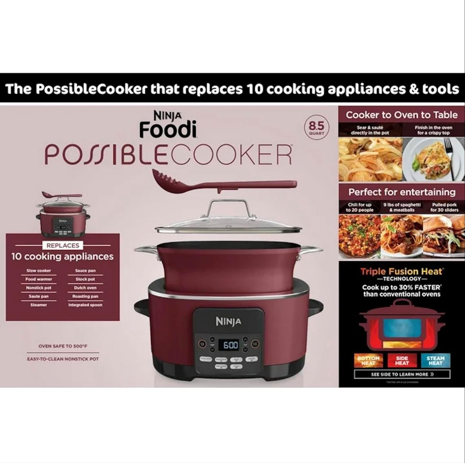 Ninja Foodi Possible Cooker 8.5qt Multi-Cooker, Cherry Red, MC1000WM, LARGE