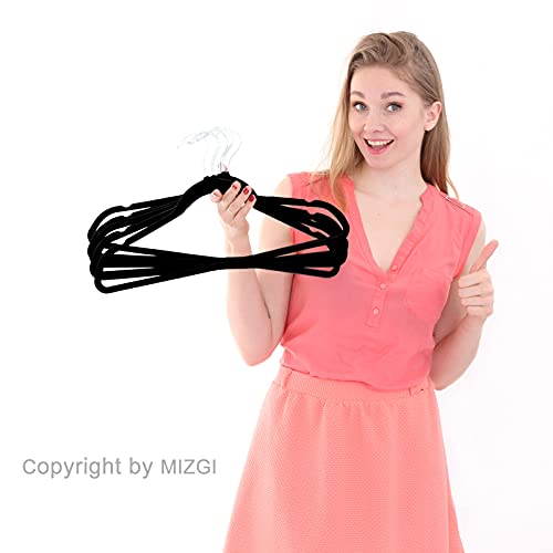 MIZGI Premium Velvet Hangers (50 Pack) Heavyduty - Non Slip Felt Hangers - Velvet Suit Hangers Black - Chrome Hooks,Space Saving Clothes Hangers