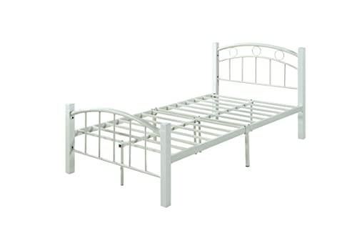 HODEDAH Complete White Metal Platform Bed with Headboard and Footboard in Twin Size