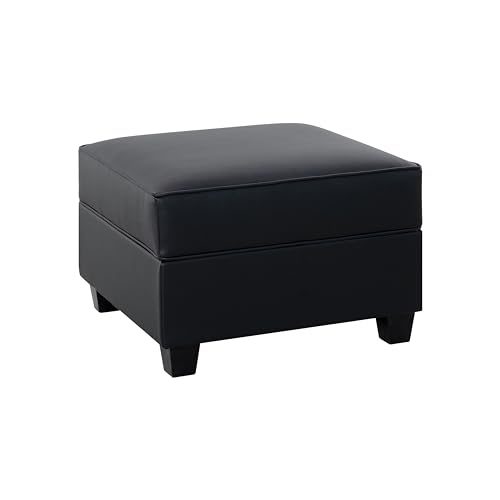 Naomi Home Sarah Storage Ottoman Module for Modular Sectional Sofa Square Seat Cube Air Leather Foot Stool, Black