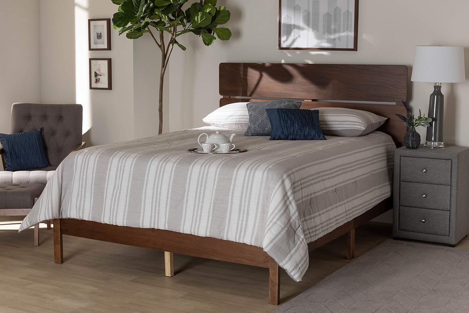 Baxton Studio Beds (Box Spring Required), Queen, Walnut