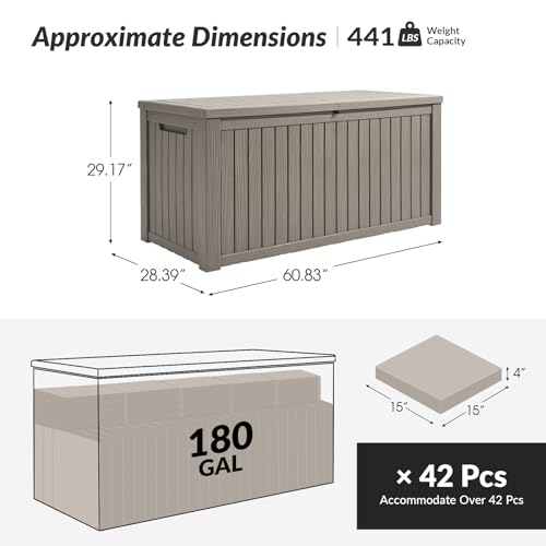 Large Deck Boxes,260 Gallon PP Storage Boxes for Outdoor Cushion, waterproof, Garden Tools, lockable, Brown